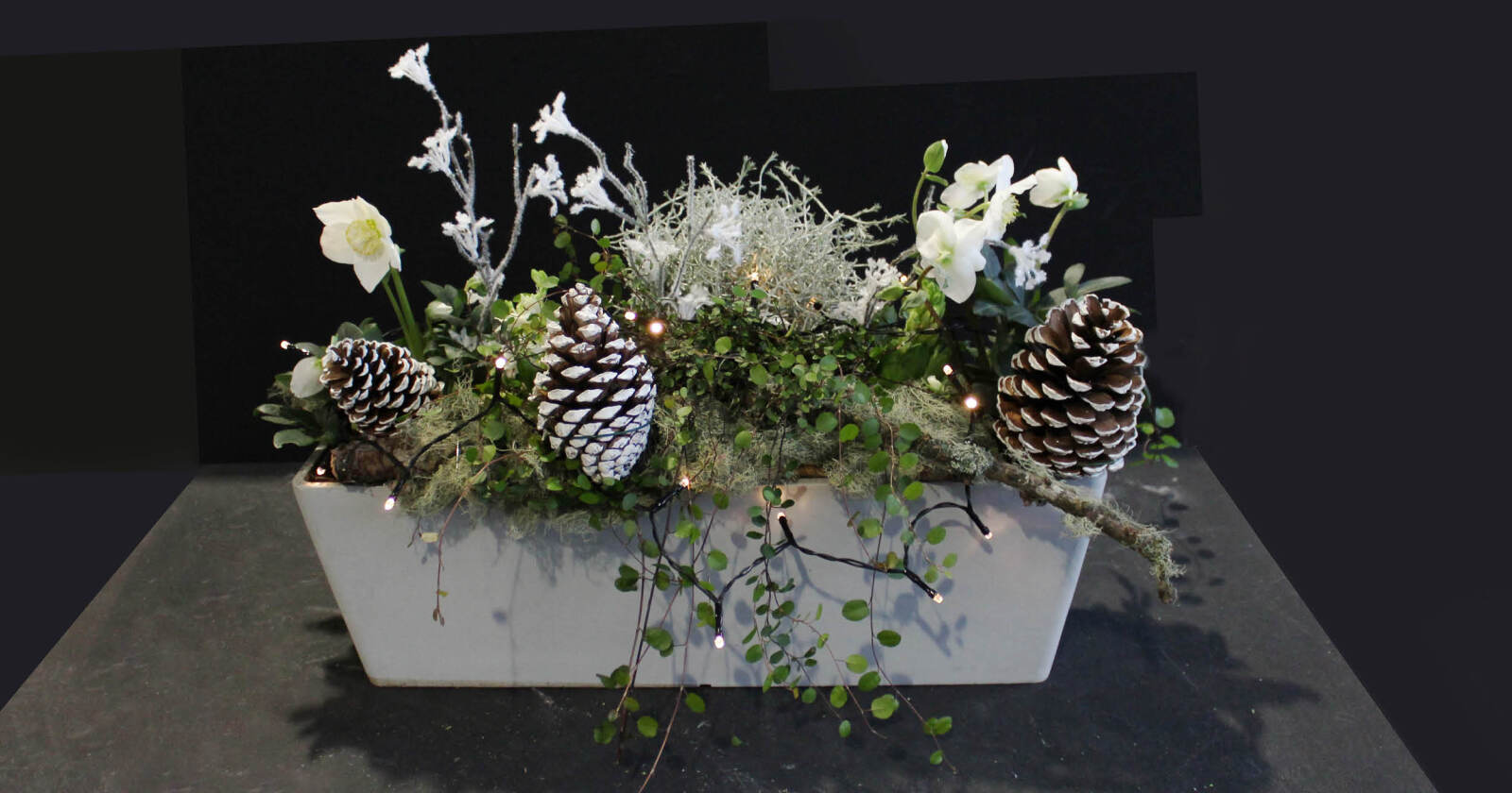 Winterse kerstbloembakjes
